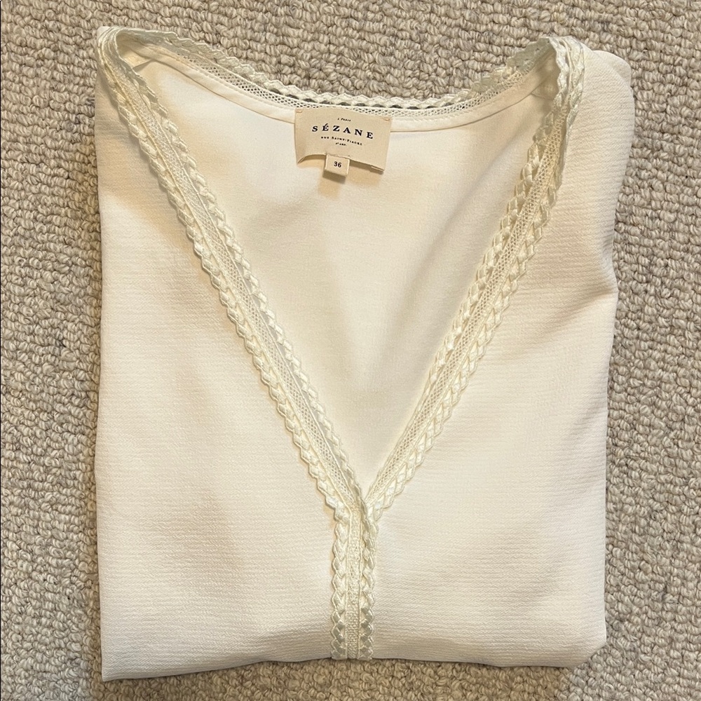 Sezane Chic White Blouse with Delicate Trim